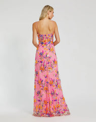 Pink Floral Sequin Lace Gown with Sweetheart Neckline