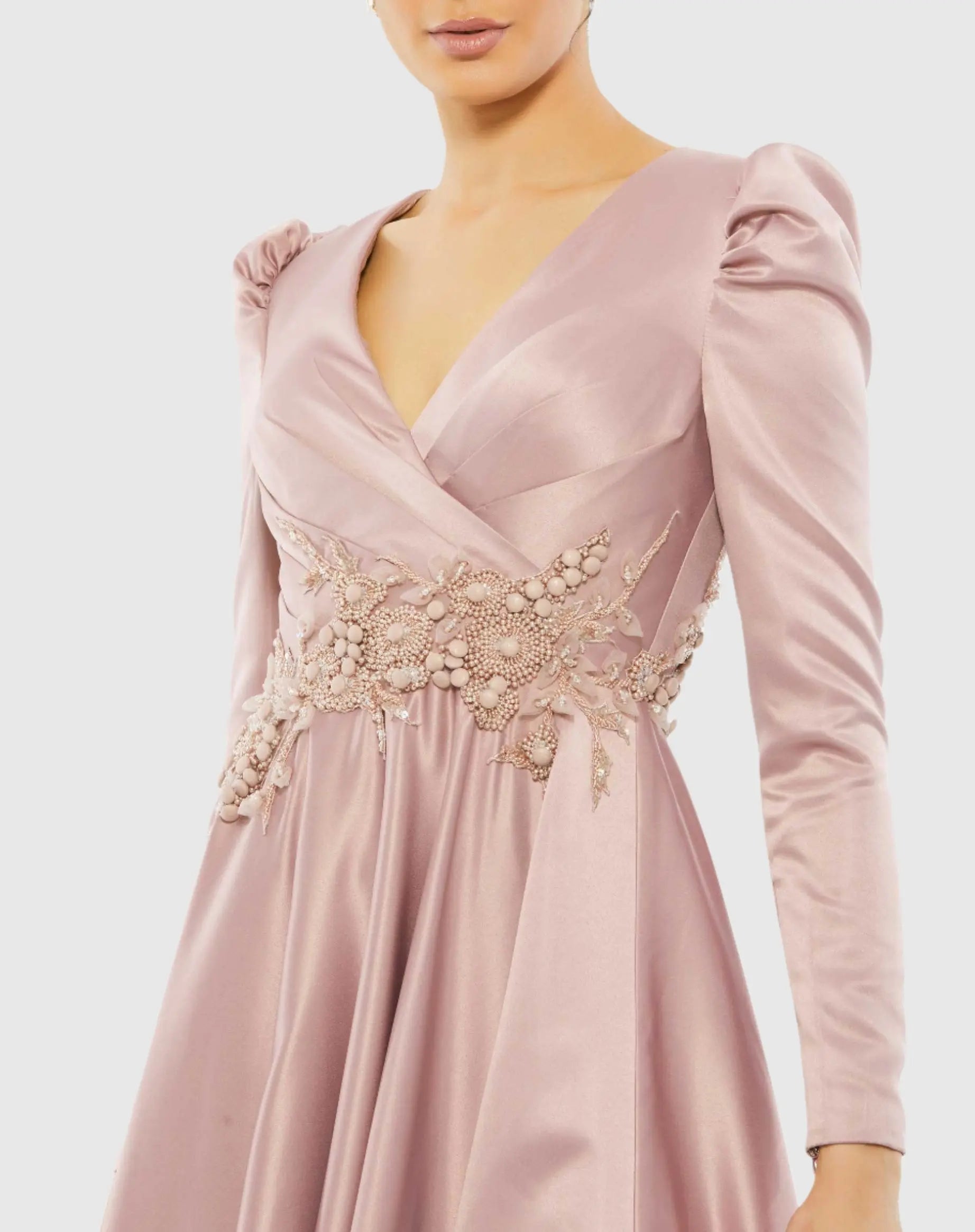 Pink Long Sleeve Embellished Gown