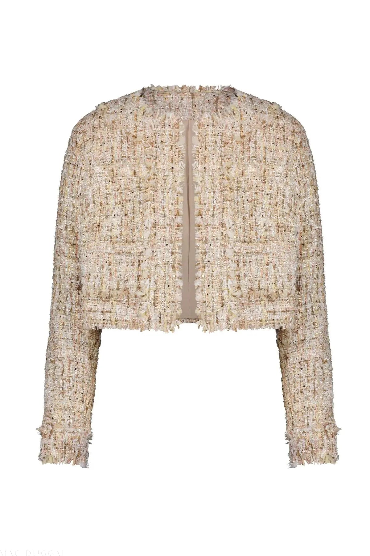 Beige Long Sleeve Cropped Boucle Jacket