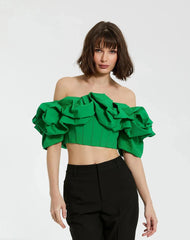 Faille Off The Shoulder Bustier Ruffle Top - FINAL SALE