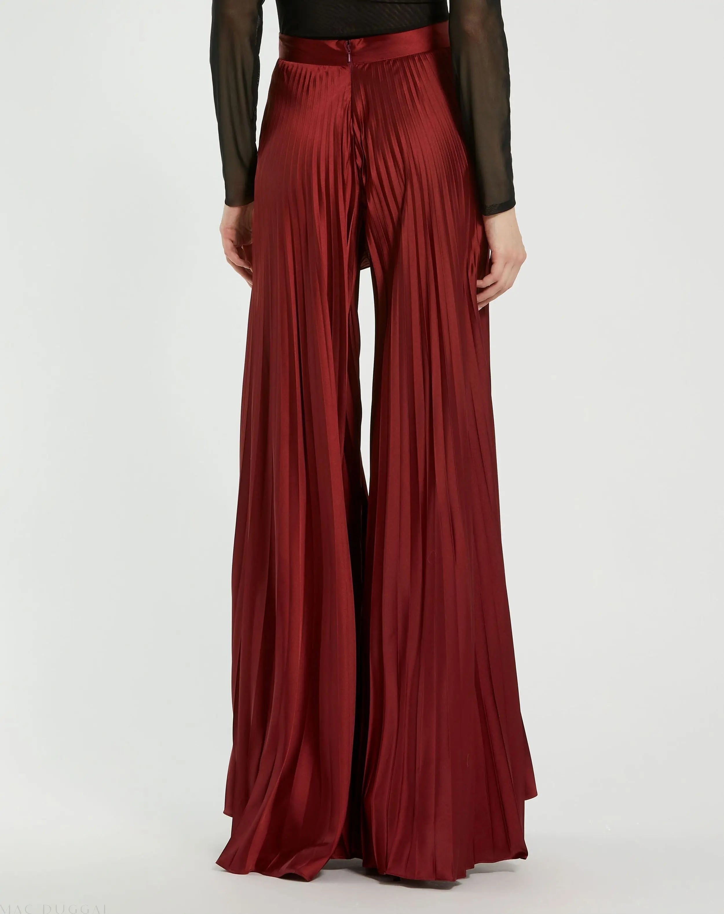 Red Pleated Charmeuse Wide Leg Pants