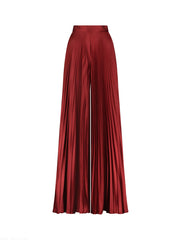 Red Pleated Charmeuse Wide Leg Pants
