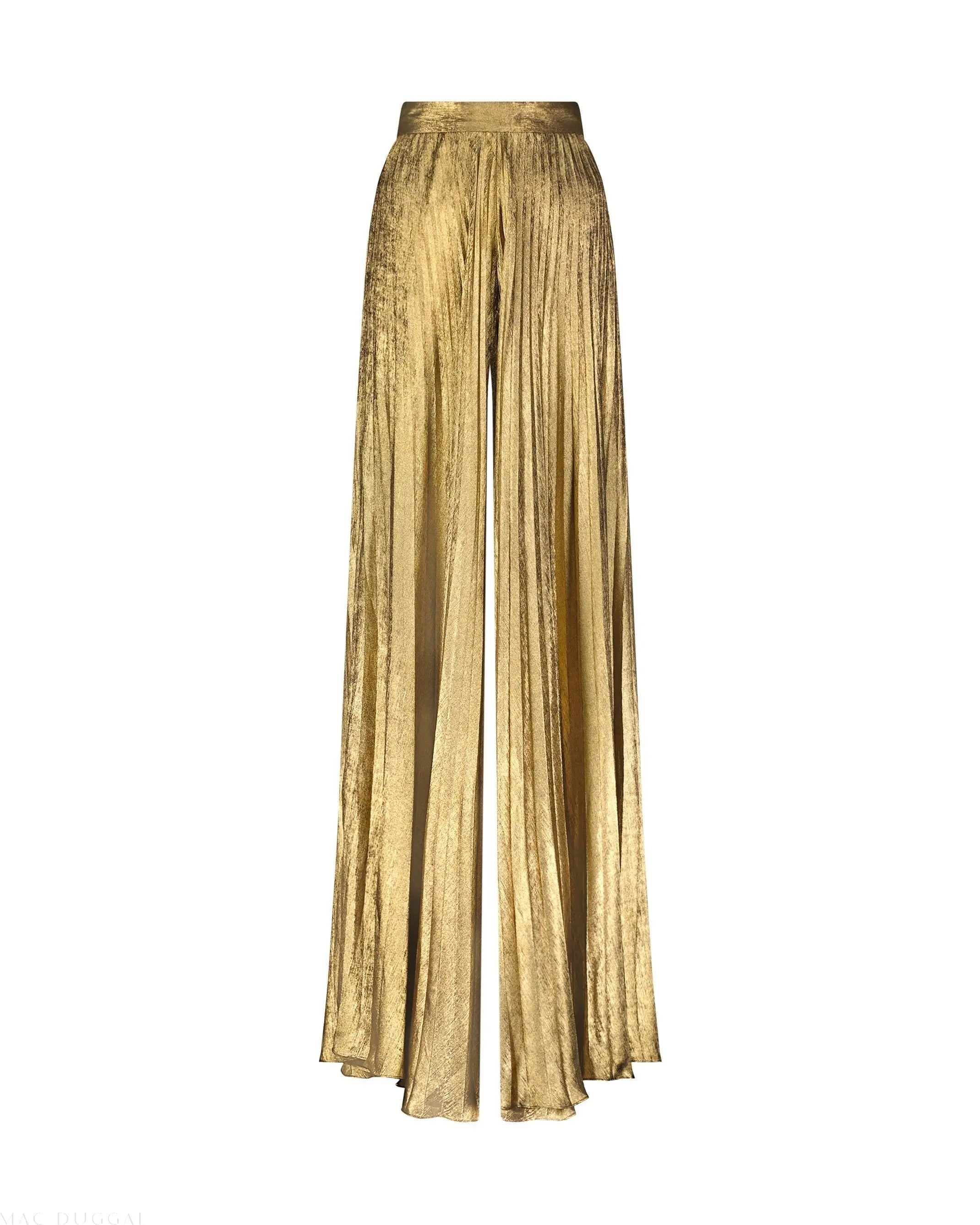 Gold Metallic Lamé Pleated Wide Leg Pant