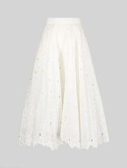 White Embroidered Floral A-line Midi Skirt - FINAL SALE