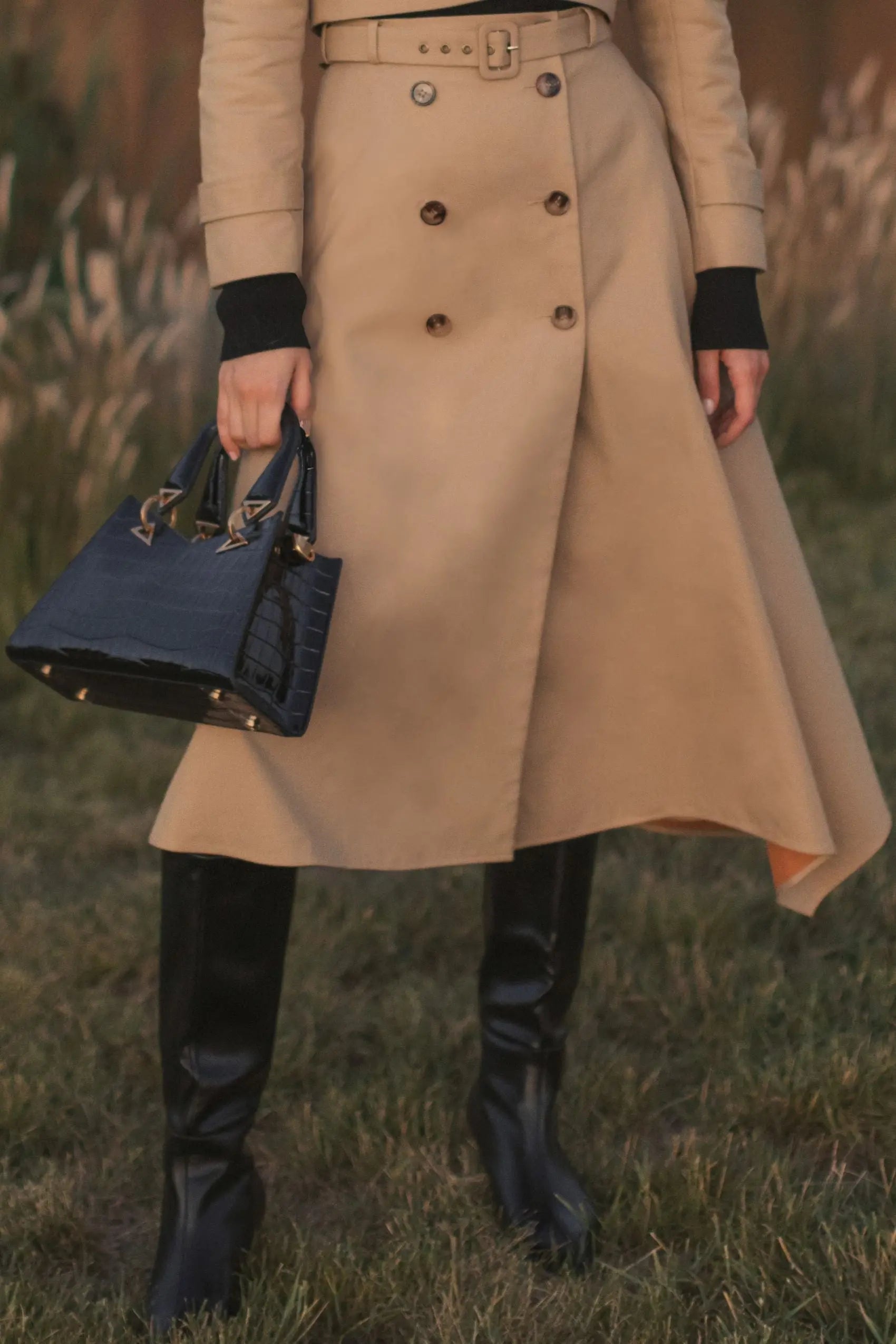 Beige Twill Midi Skirt With Buttons