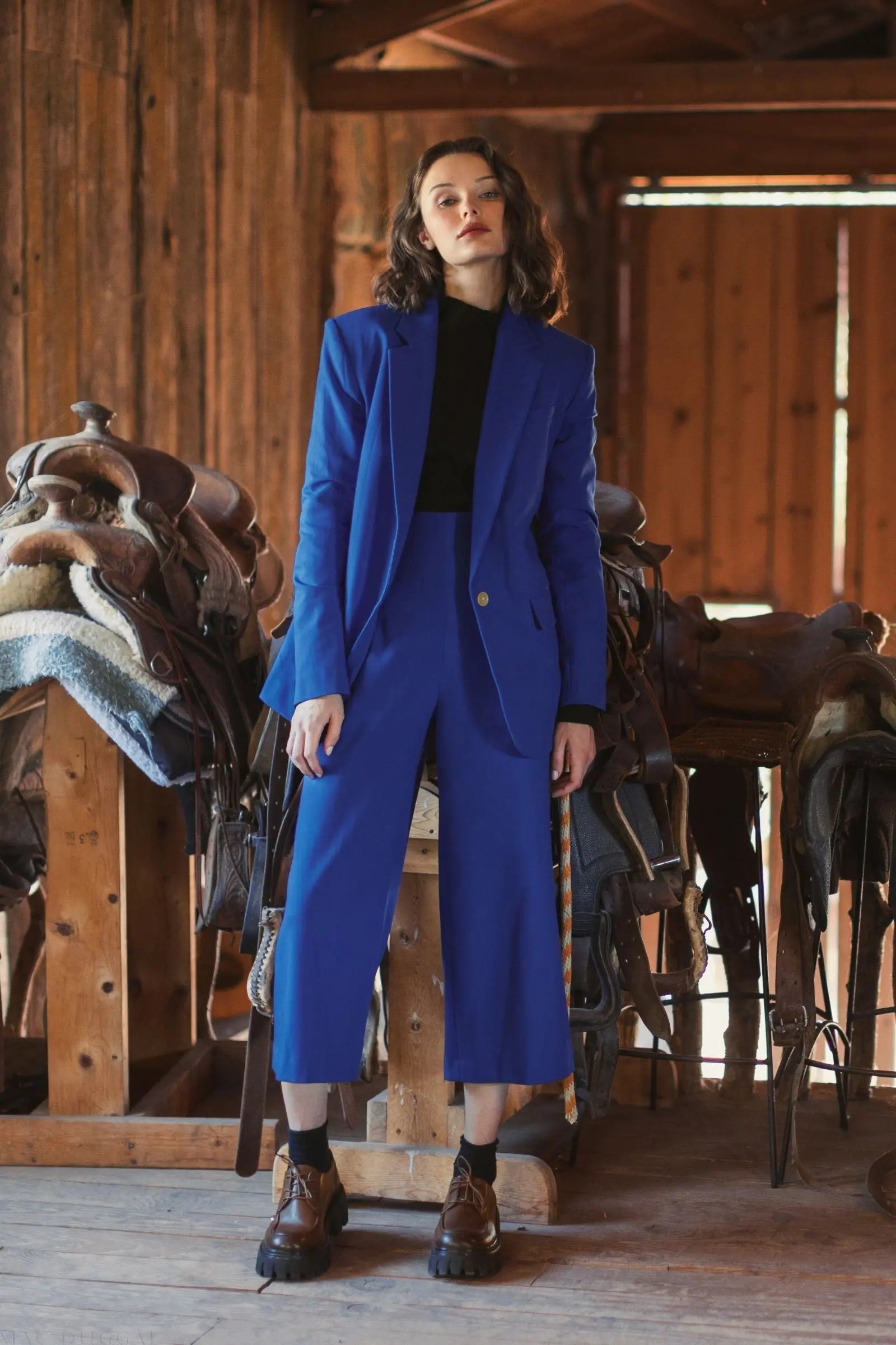 Blue Classic Tailored Crepe Blazer Jacket - FINAL SALE