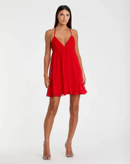Ruffle V-Neck Criss-Cross Mini Dress