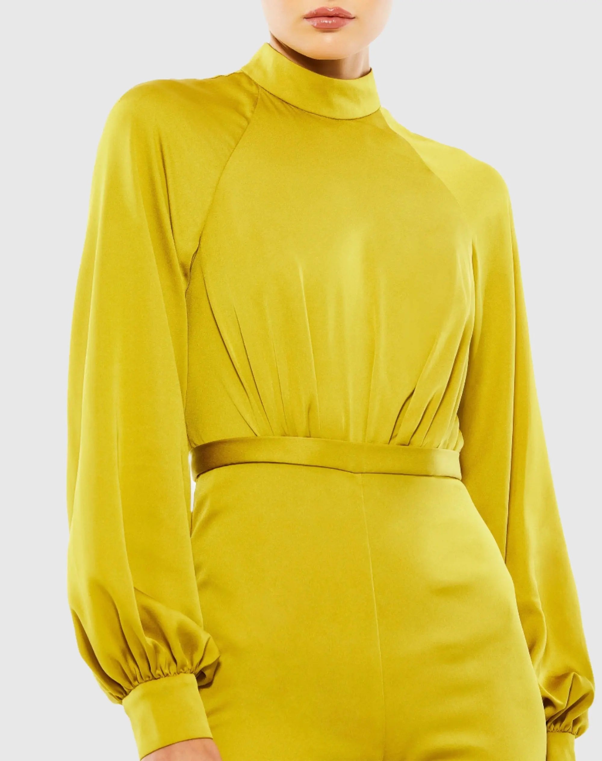 Green Satin Raglan Long Sleeve High Neck Jumpsuit