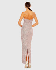 Pink Sequined Strapless Faux Bow Column Dress