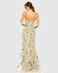 Beige Sweetheart Flutter Sleeve Floral Gown
