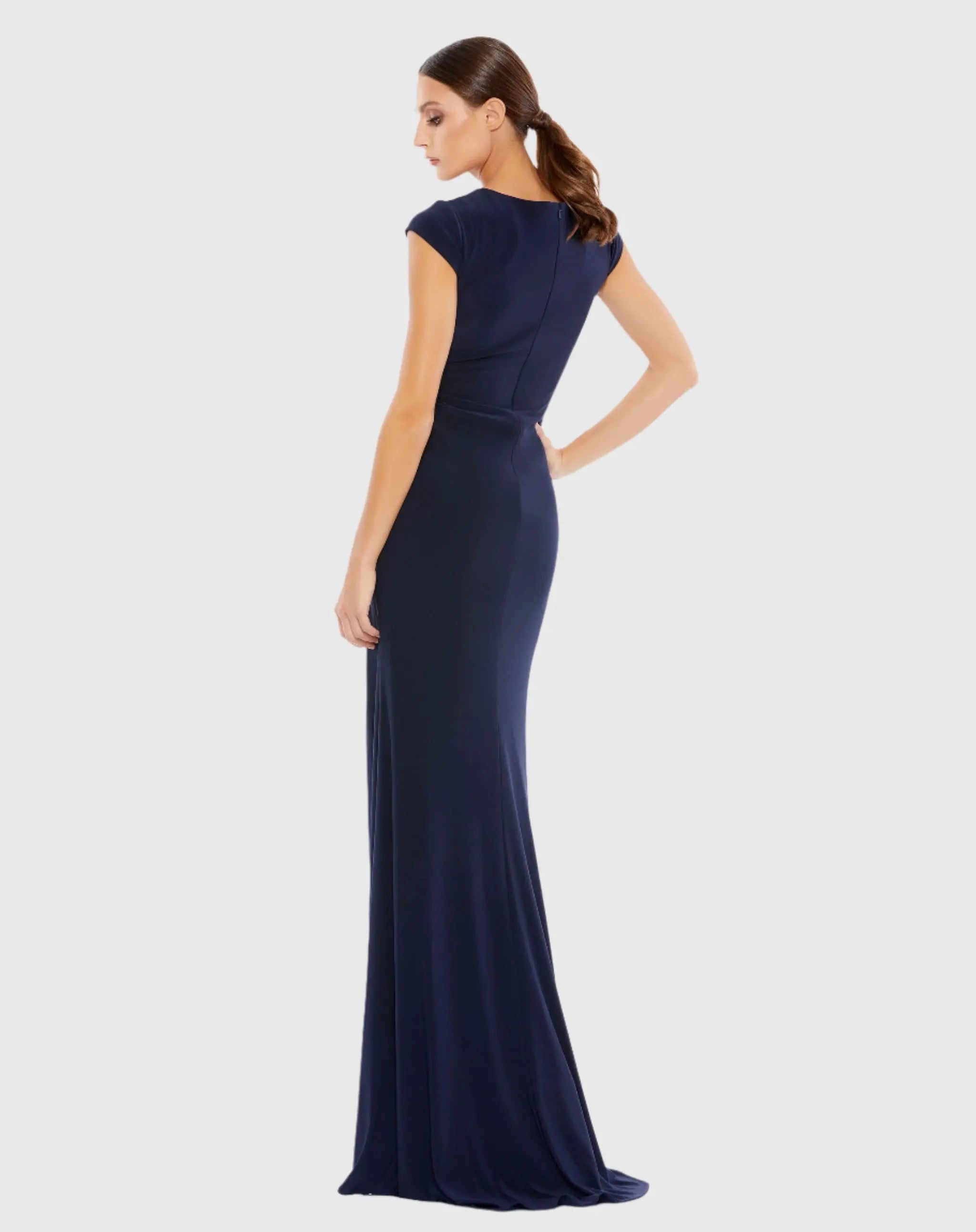 Navy V-Neck Ruched Jersey Gown