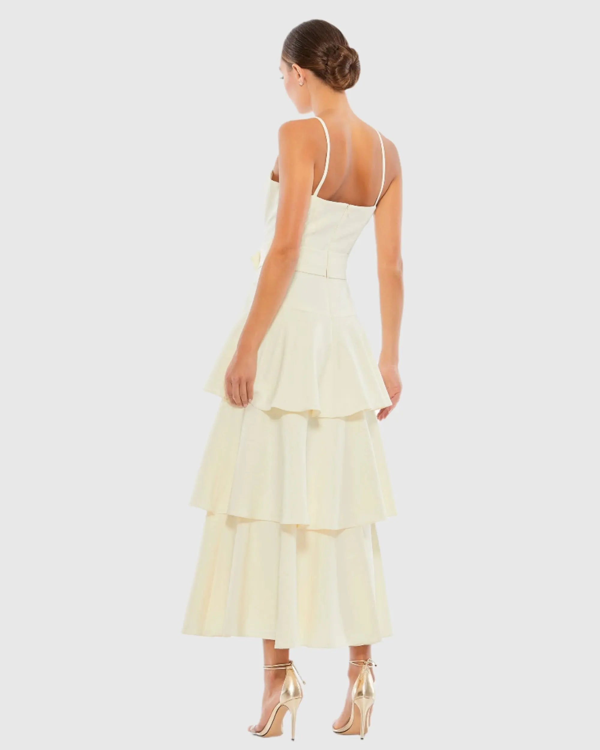 White Belted Tiered Ruffle Sleeveless Midi Dress