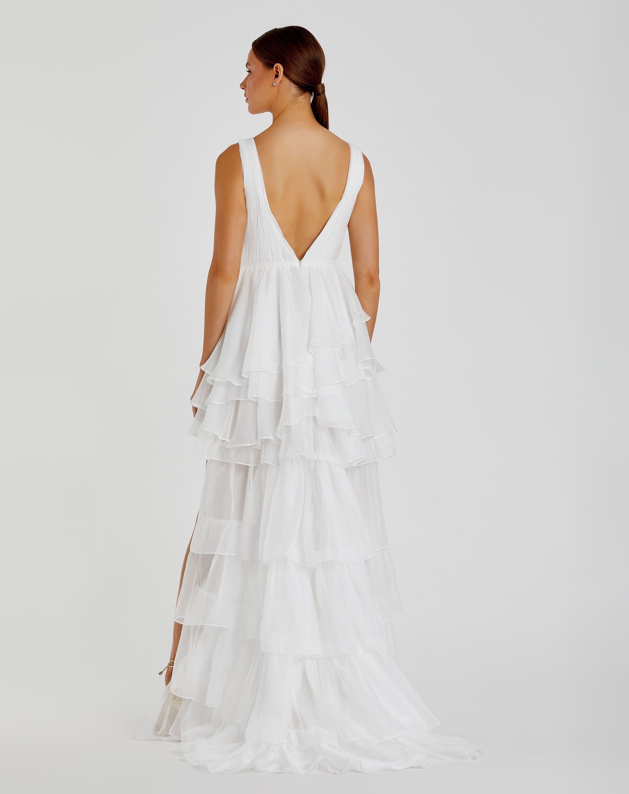 White High Low Gown with Built In Bodysuit