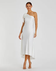 White Satin One Shoulder Midi Dress - FINAL SALE