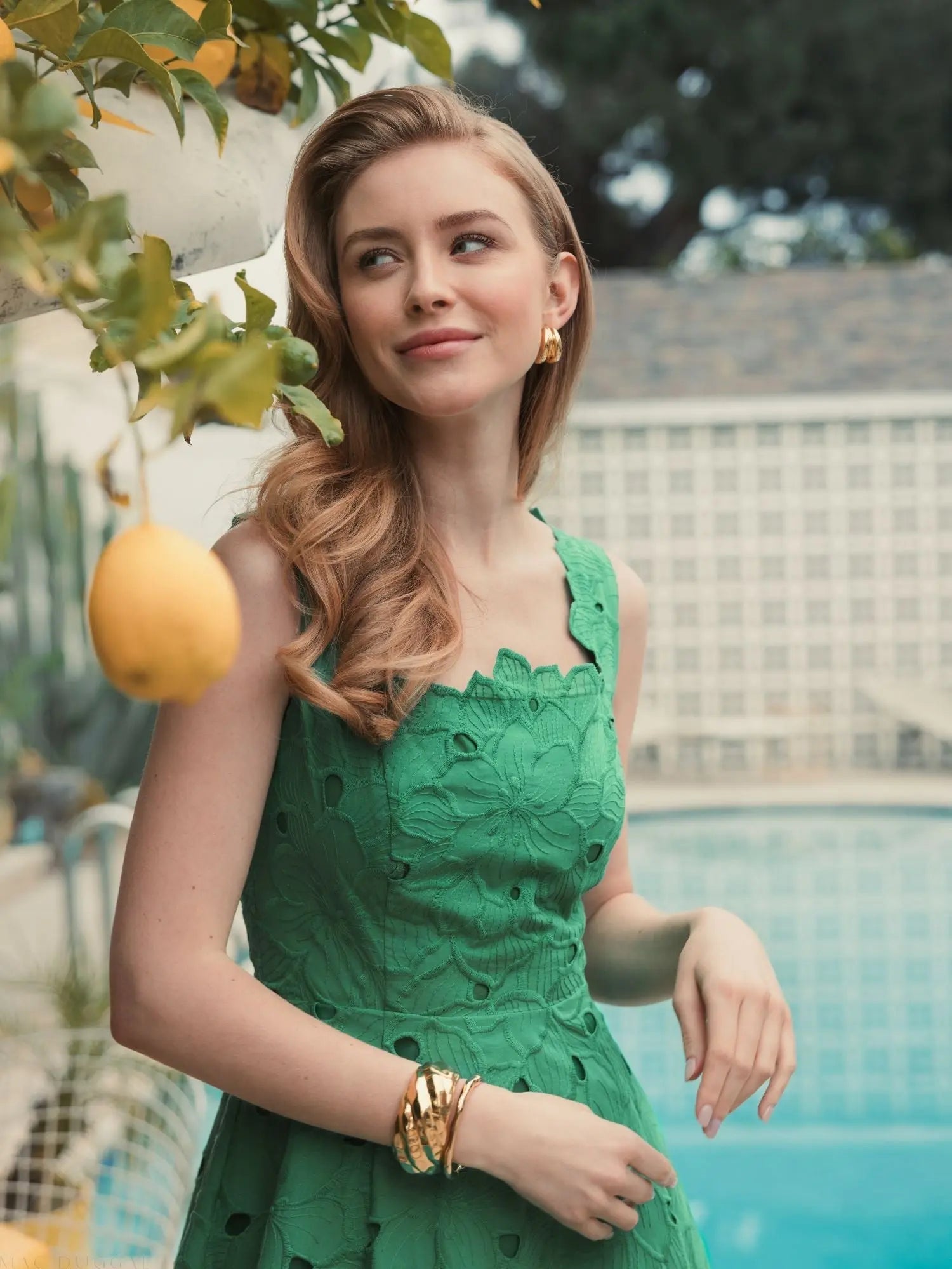 Green Embroidered Floral A Line Midi Dress