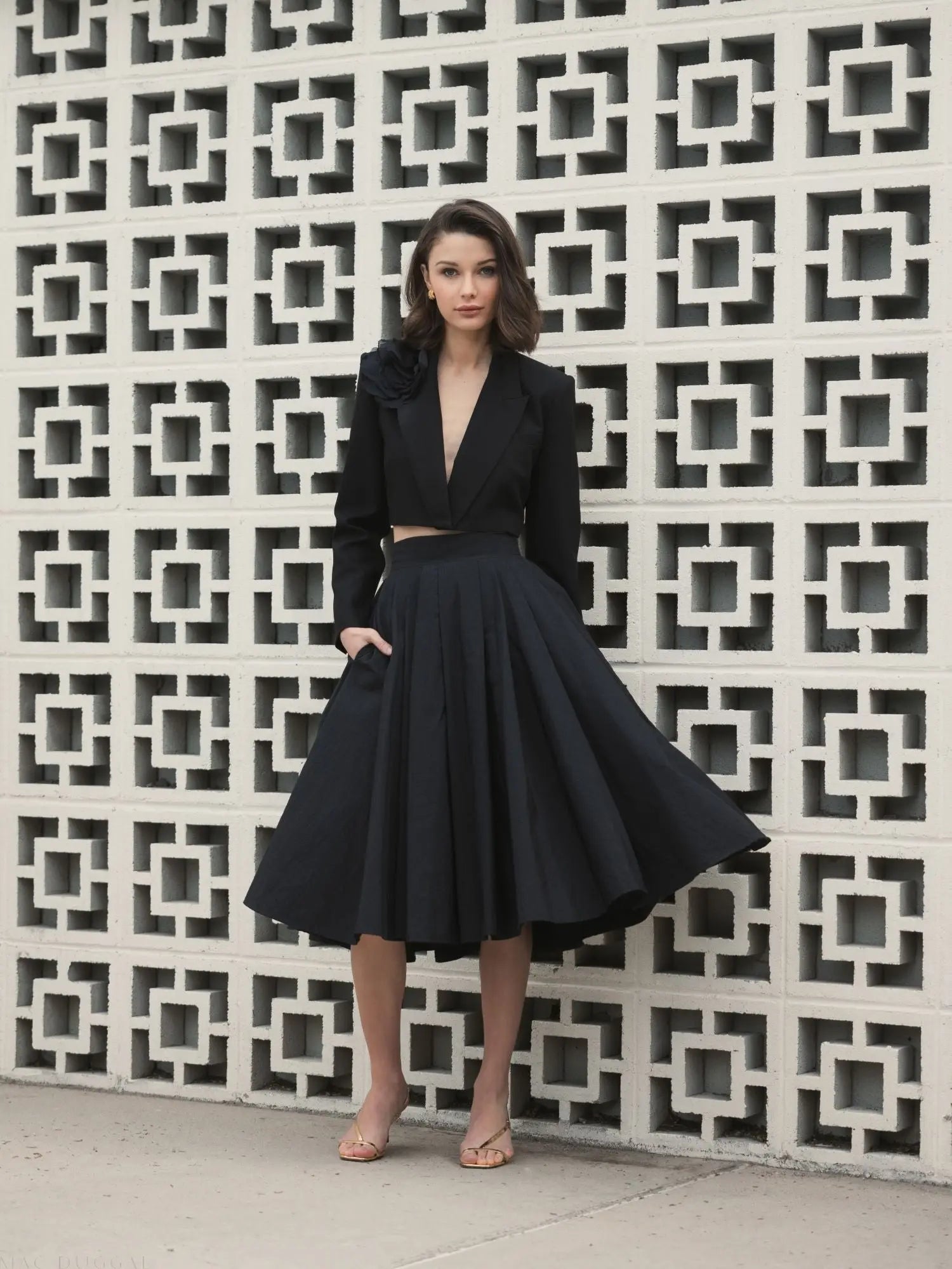 The Bubbly Black Faille High Waisted Midi Full Circle Skirt